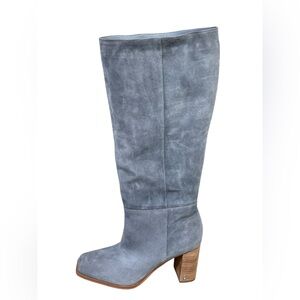 Sam Edelman Blue Suede Boots Heeled Zip Knee High Size 10